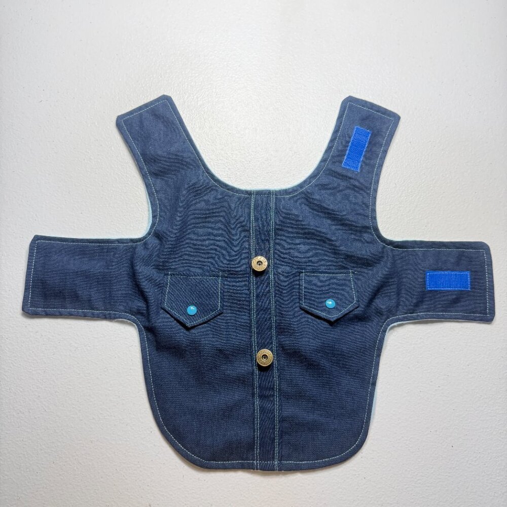 Denim Dog Jacket Decorative Pockets & Buttons Cute Stylish Dog Coat Handmade S - Picture 2 of 5